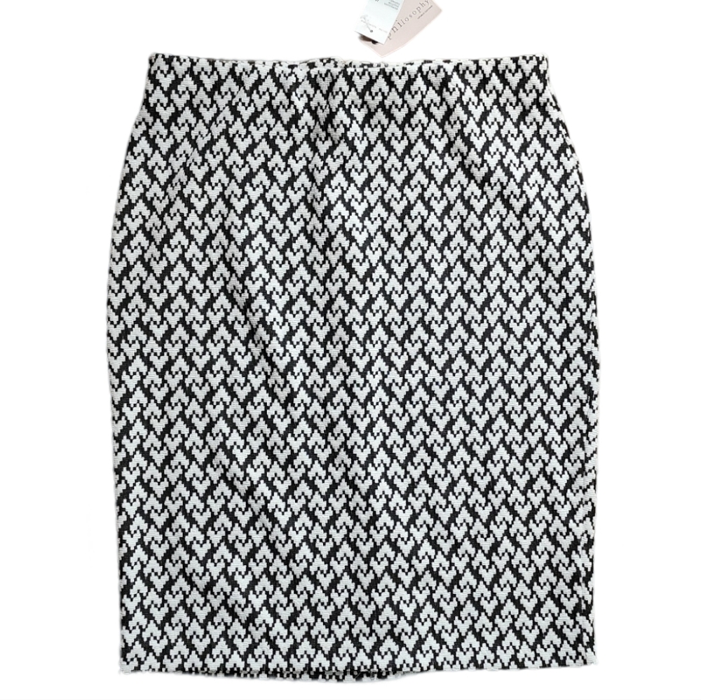 Philosophy NWT Women's Size 12 Black and White Pencil Midi Knit Skirt‎